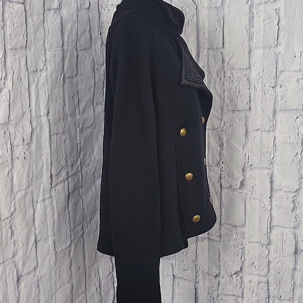 Lauren Ralph Lauren Black Knit Peacock‎ Gold Buttons Jacket Large